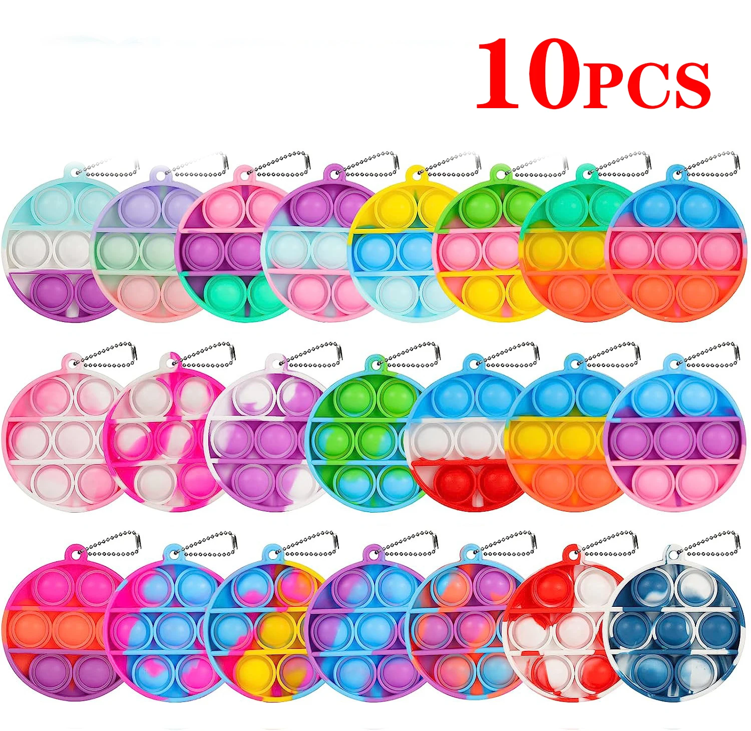 10/30/50Pcs Pop Keychains Fidget Toys Bulk Push Stress Relief Sensory Toys Classroom Prizes Birthday Party Favors