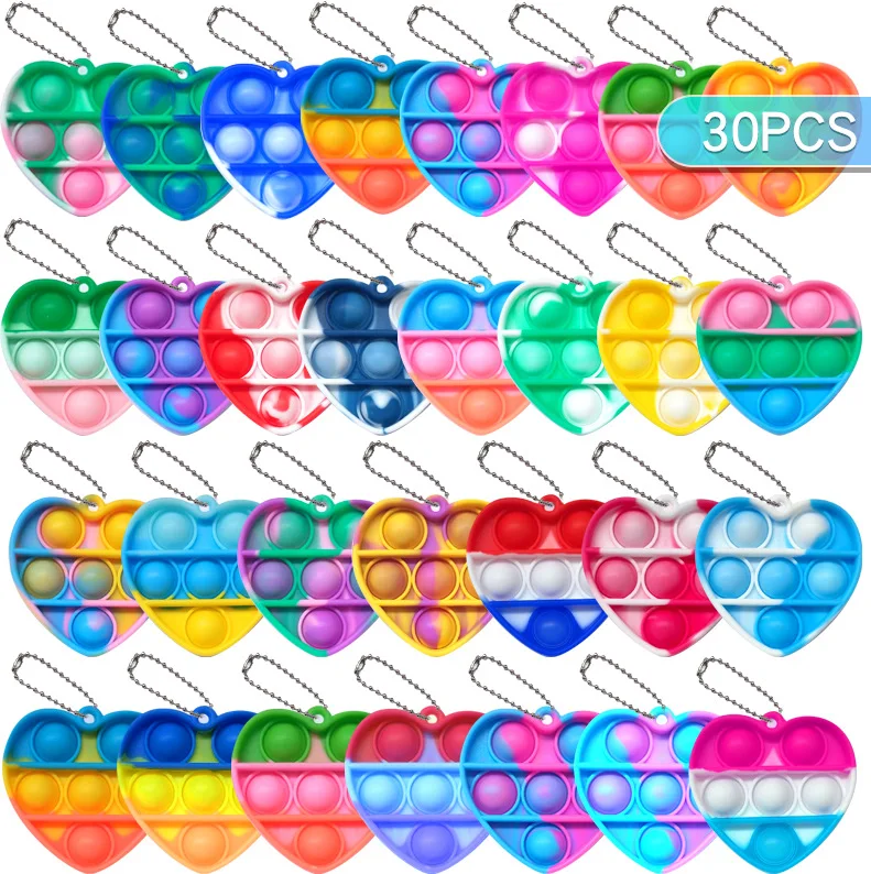 10/30/50Pcs Pop Keychains Fidget Toys Bulk Push Stress Relief Sensory Toys Classroom Prizes Birthday Party Favors