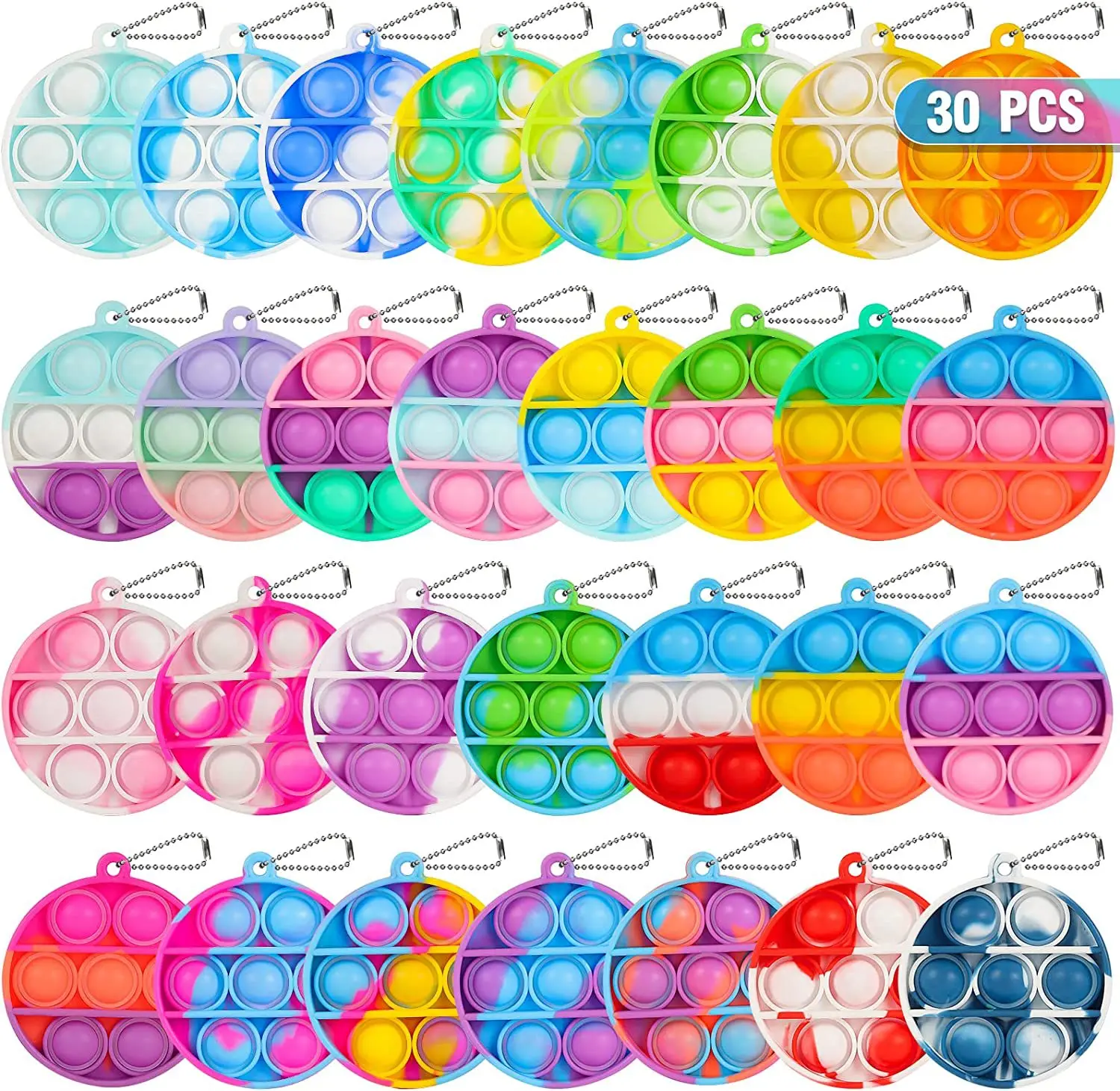 10/30/50Pcs Pop Keychains Fidget Toys Bulk Push Stress Relief Sensory Toys Classroom Prizes Birthday Party Favors