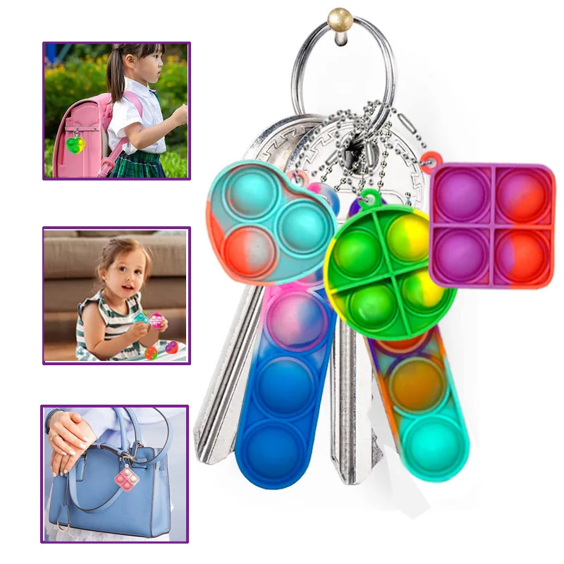 10/30/50Pcs Pop Keychains Fidget Toys Bulk Push Stress Relief Sensory Toys Classroom Prizes Birthday Party Favors