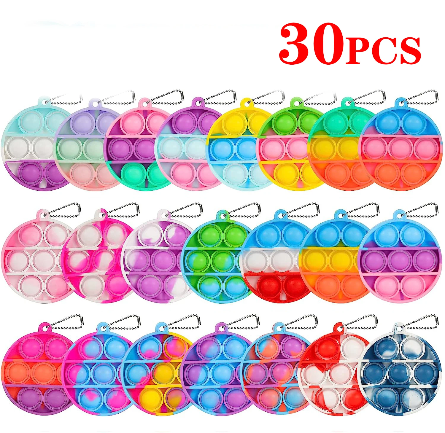 10/30/50Pcs Pop Keychains Fidget Toys Bulk Push Stress Relief Sensory Toys Classroom Prizes Birthday Party Favors
