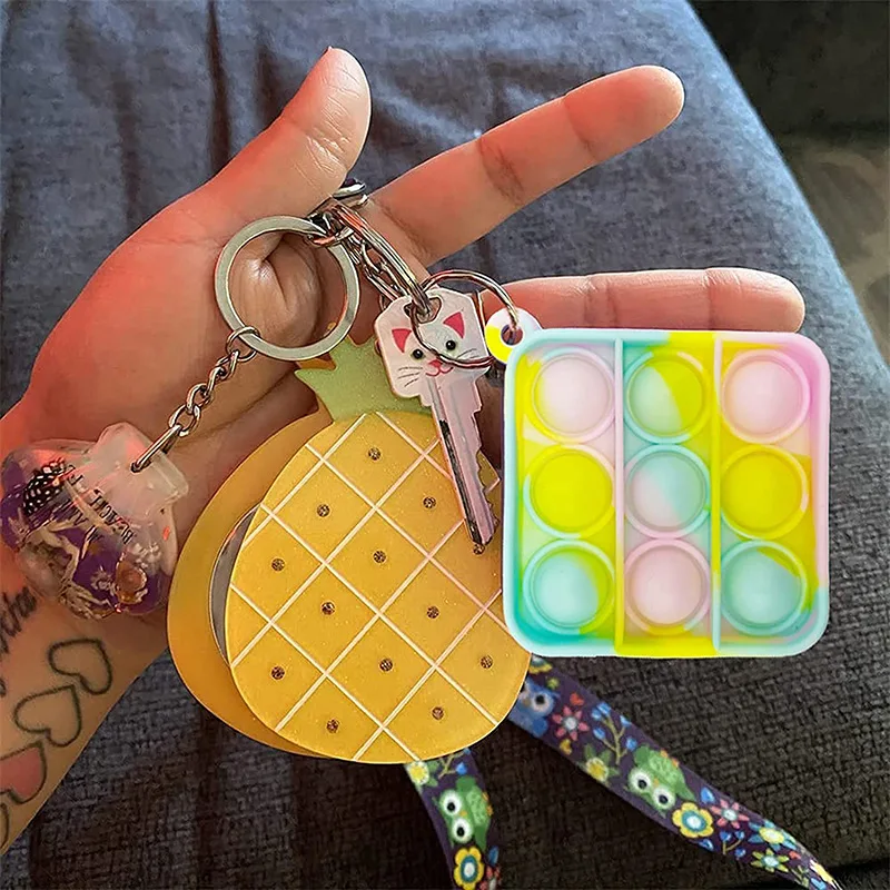 10/30/50Pcs Pop Keychains Fidget Toys Bulk Push Stress Relief Sensory Toys Classroom Prizes Birthday Party Favors