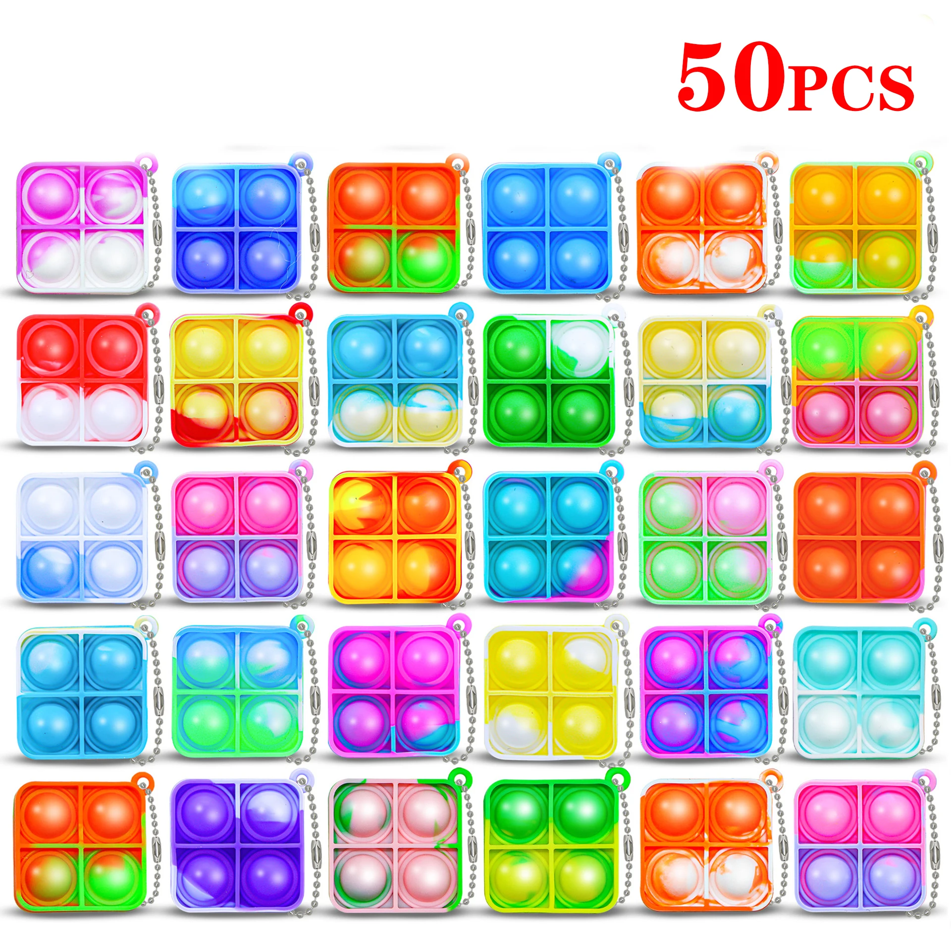 10/30/50Pcs Pop Keychains Fidget Toys Bulk Push Stress Relief Sensory Toys Classroom Prizes Birthday Party Favors
