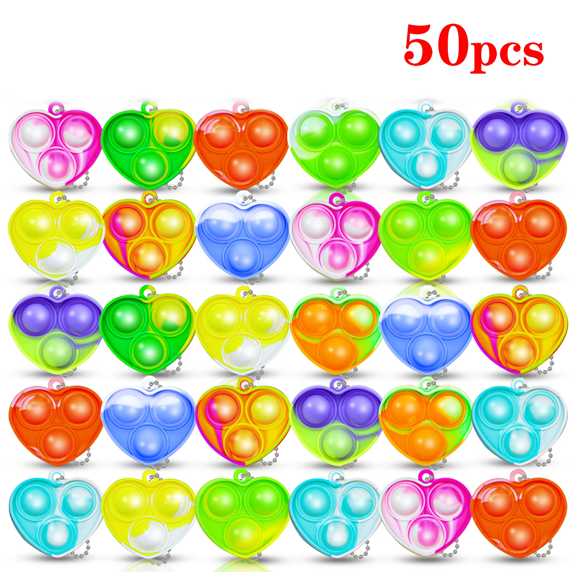10/30/50Pcs Pop Keychains Fidget Toys Bulk Push Stress Relief Sensory Toys Classroom Prizes Birthday Party Favors