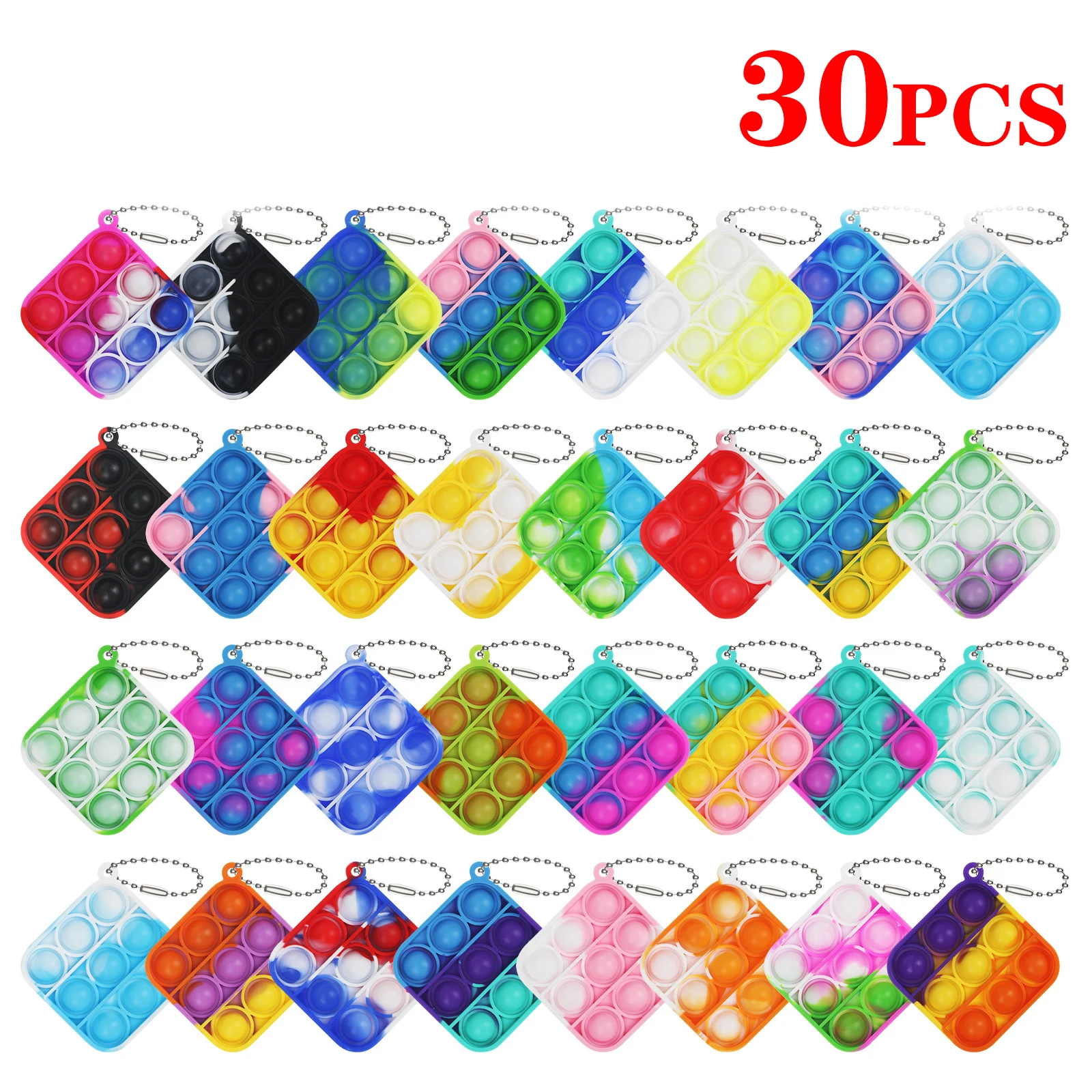 10/30/50Pcs Pop Keychains Fidget Toys Bulk Push Stress Relief Sensory Toys Classroom Prizes Birthday Party Favors