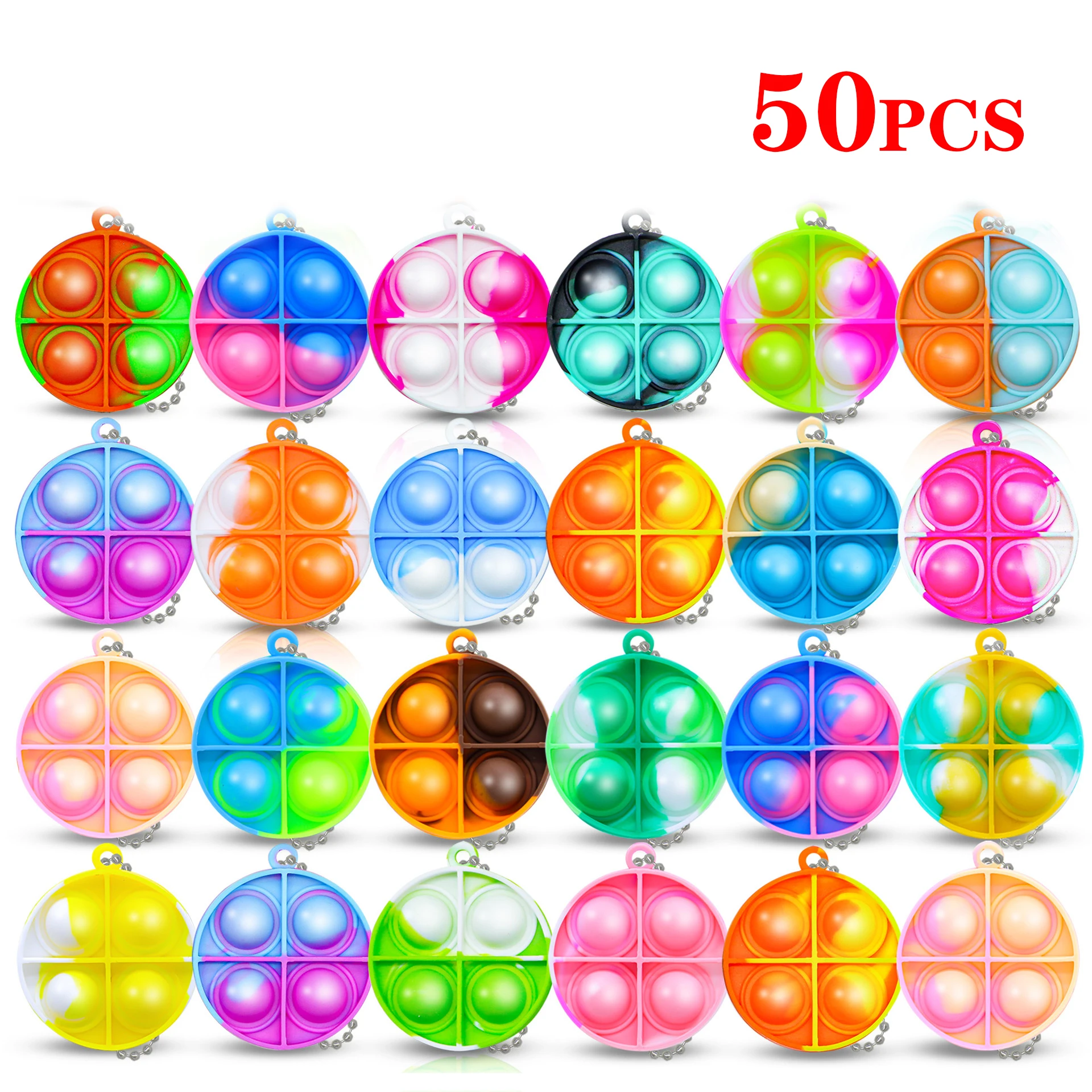 10/30/50Pcs Pop Keychains Fidget Toys Bulk Push Stress Relief Sensory Toys Classroom Prizes Birthday Party Favors
