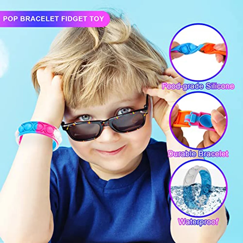 10/20/50PCS Bracelet Fidget Toys Push Stress Relief Bubble Sensory Toys Rainbow Silicone Bracelet Party Favors for Kids Adults
