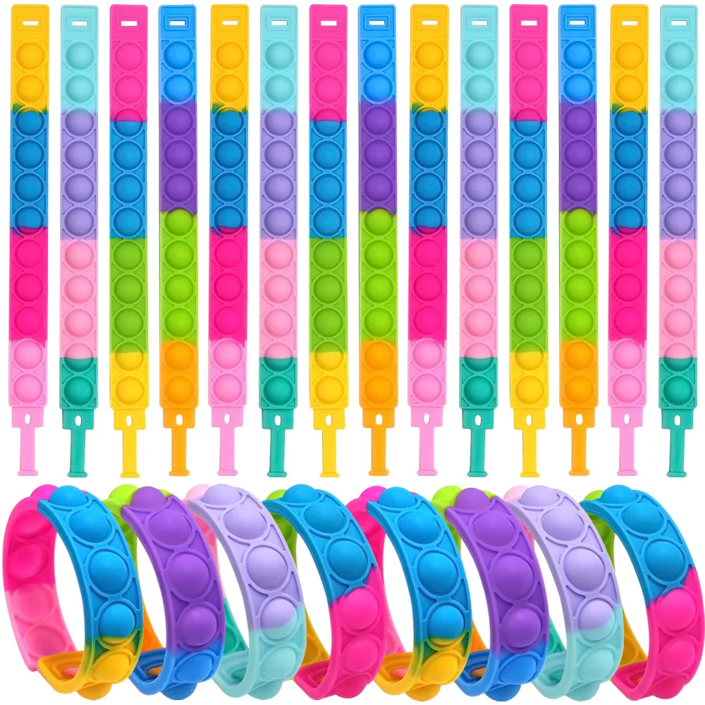 10/20/50PCS Bracelet Fidget Toys Push Stress Relief Bubble Sensory Toys Rainbow Silicone Bracelet Party Favors for Kids Adults